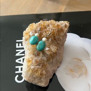 Turquoise Bead Drop Earrings - Turquoise & Freshwater Pearls